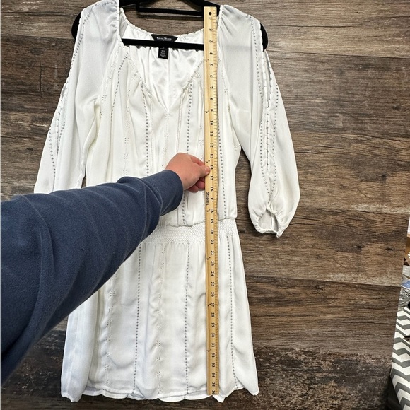 White House Black Market Cream White Off-the-Shoulder Bishop Sleeve Sundress - Picture 9 of 16